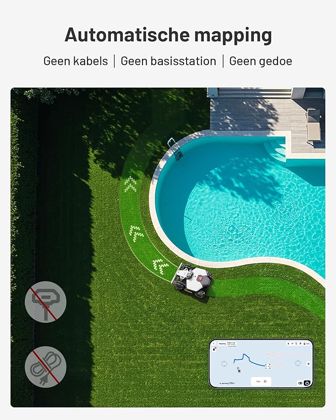 Automatische grasrobot met mapping, geschikt voor gazons zonder kabels, bij zwembad.